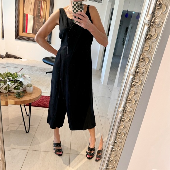Eileen Fisher Cropped Sleeveless Black Jumpsuit Wide Leg Style Size XS - Picture 15 of 15